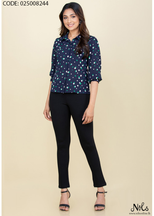 ELLIS ABSTRACT PRINTED BLUE BLOUSE